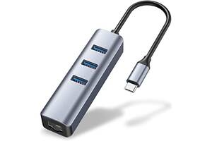 Перехідник мережевий Lucom USB Type-C-RJ45 LAN M/F (USB3.0) 0.20m GigaLan +HUBx3 білий (62.09.8192)