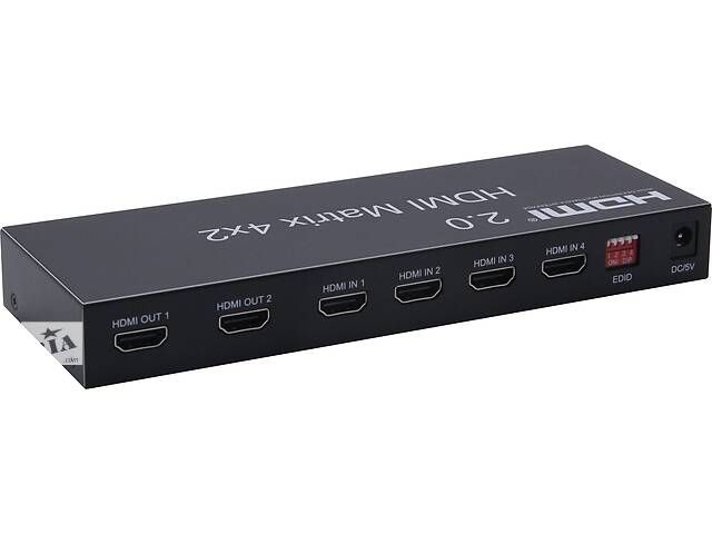 Перехідник моніторний Lucom HDMI 4x2 (Switch) Matrix(2xOut) 4K@60Hz +пульт чорний (62.09.8055)