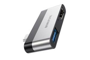 Переходник Borofone DH2 USB-C папа на USB3.0 + HDMI HD TV Silver