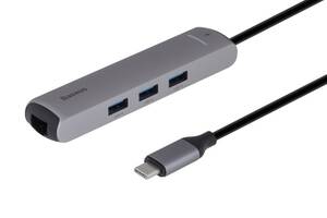 Переходник Hub Baseus CAHUB-CY Metal Gleam Series 4-in-1 Type-C USB 3.0 LED Gray