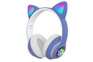 Полноразмерные наушники беспроводные Cat Headset M23 Bluetooth с RGB подсветкой и кошачьими ушками Blue