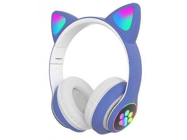 Полноразмерные наушники беспроводные Cat Headset M23 Bluetooth с RGB подсветкой и кошачьими ушками Blue