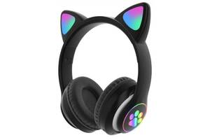 Полноразмерные наушники беспроводные Cat Headset M23 Bluetooth с RGB подсветкой и кошачьими ушками Black