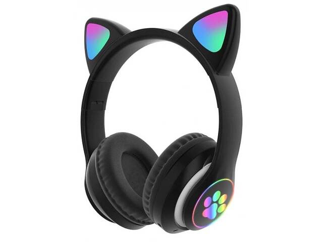 Полноразмерные наушники беспроводные Cat Headset M23 Bluetooth с RGB подсветкой и кошачьими ушками Black