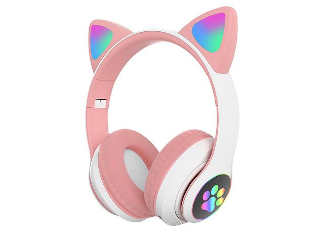 Полноразмерные наушники беспроводные Cat Headset M23 Bluetooth с RGB подсветкой и кошачьими ушками Pink