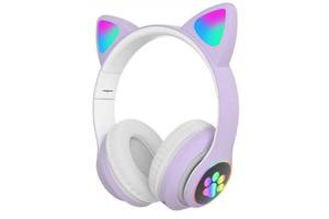 Полноразмерные наушники беспроводные Cat Headset M23 Bluetooth с RGB подсветкой и кошачьими ушками Purple