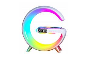 Портативная колонка Lugi c RGB-подсветкой BT/TF/Wireless Charger/USB/FM/AUX/Clock 15 Вт белая (UR126)