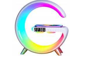 Портативная колонка Lugi c RGB-подсветкой BT/TF/Wireless Charger/USB/FM/AUX/Clock 15 Вт белая (UR126)