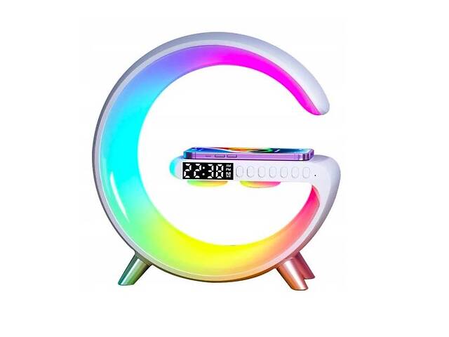 Портативная колонка Lugi c RGB-подсветкой BT/TF/Wireless Charger/USB/FM/AUX/Clock 15 Вт белая (UR126)