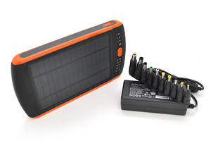 Power bank 23000 mAh Solar, Flashlight, Input:15-20V/2A, Output:5V/2,1A(USB), For Laptop charger, rubberized case, Bl...