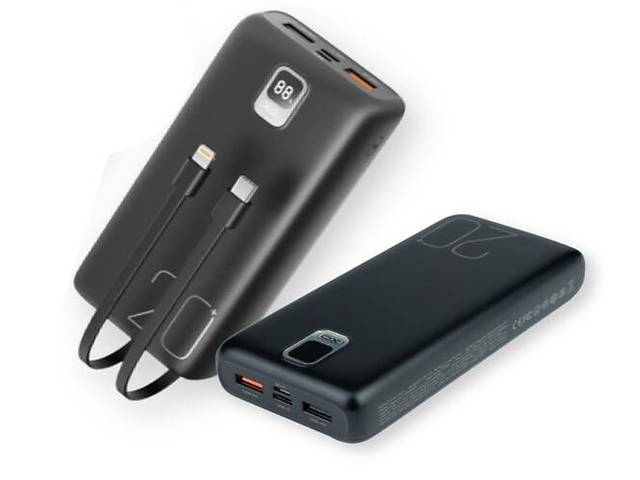 Прочный павер банк с кабелем Power Bank QC22.5W/PD20W 20000 mAh XO PR185 Черный (PR185_1178)