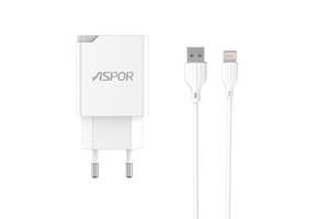 Сетевое зарядное устройство Aspor A826 PD (20W/USB/Type-C) + кабель USB – Lightning- белый