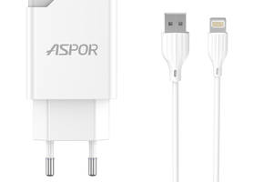 Сетевое зарядное устройство Aspor A826 PD (20W/USB/Type-C) + кабель USB – Lightning- белый