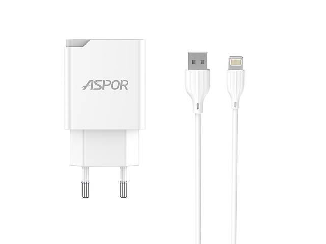 Сетевое зарядное устройство Aspor A826 PD (20W/USB/Type-C) + кабель USB – Lightning- белый