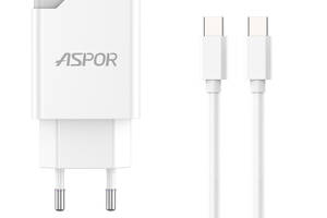 Сетевое зарядное устройство Aspor A826 PD (20W/USB/Type-C) + кабель Type-C – Type-C- белый