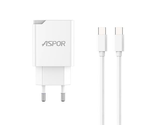 Сетевое зарядное устройство Aspor A826 PD (20W/USB/Type-C) + кабель Type-C – Type-C- белый