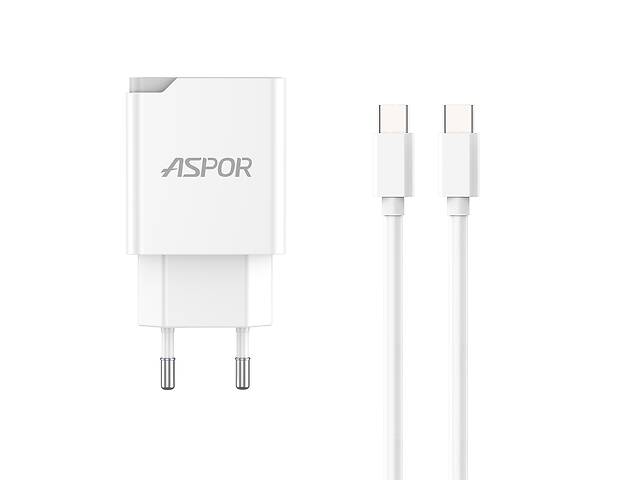 Сетевое зарядное устройство Aspor A826 PD (20W/USB/Type-C) + кабель USB – Type-C- белый