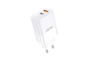 Сетевое зарядное устройство Aspor A851 Universal Travel Charge (USB/USB-C/3A/65W)- белый