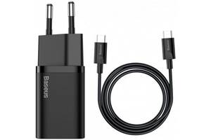 Сетевое зарядное устройство Baseus Super Si Quick Charger 1C 25W EU + cable Type-C to Type-C Black (TZCCSUP-L01) (Код...