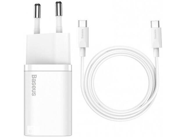 Мережевий зарядний пристрій Baseus Super Si Quick Charger 1C 25W EU + cable Type-C to Type-C White (TZCCSUP-L02) (...