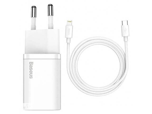 Сетевое зарядное устройство Baseus Super Silicone PD Charger 20W Type-C + cable Lightning White (TZCCSUP-B02) (Код то...