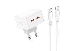 Сетевое зарядное устройство Borofone BA76A Source 35W PD 2xUSB-C кабель Type-C to Type-C White