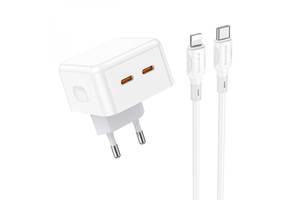 Сетевое зарядное устройство Borofone BA76A SOURCE 35W PD / QC 2xUSB-C 3А Type-C to Lightning White