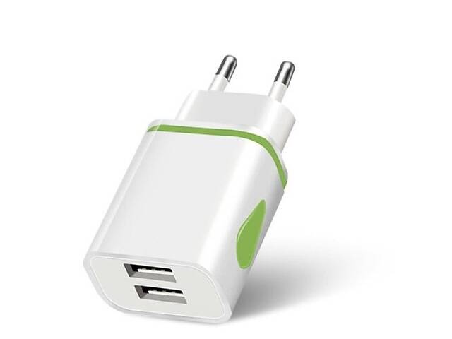 Мережевий зарядний пристрій Fonken Charger 2USB 2.1A White/Green (Код товару:24780)
