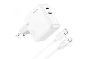 Сетевое зарядное устройство Hoco C110A Lucky 35W PD/QC 3А 2xUSB-C /USB-Type-C to Lightning Cable White