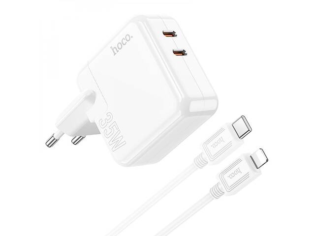 Сетевое зарядное устройство Hoco C110A Lucky 35W PD/QC 3А 2xUSB-C /USB-Type-C to Lightning Cable White