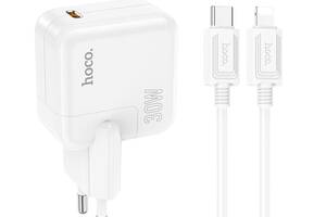 Сетевое зарядное устройство Hoco C112A Advantage PD / 30W ,с протоколами PPS, QC3.0/2.0, Type-C to Lightning Cable White