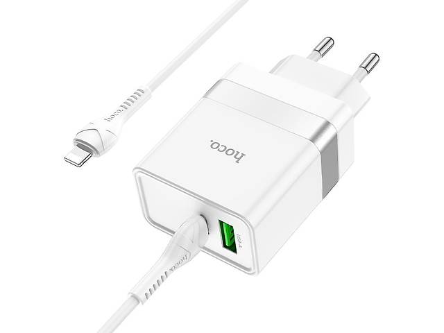 Сетевое зарядное устройство Hoco N21 Topspeed USB-A 30W / Type C 30W Type-C to iPhone Белый