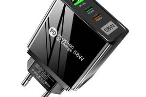 Сетевое зарядное устройство Mirrow USB 2-Type-C Super Charge/Quick Charge 3.0 PD 58W Black (КУ050840)