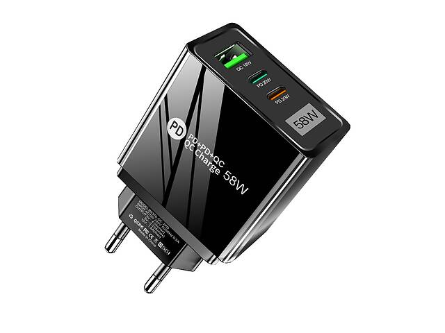 Сетевое зарядное устройство Mirrow USB 2-Type-C Super Charge/Quick Charge 3.0 PD 58W Black (КУ050840)
