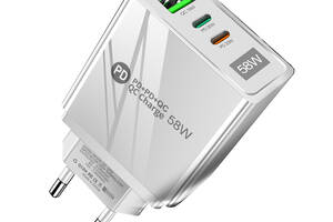 Сетевое зарядное устройство Mirrow USB 2-Type-C Super Charge/Quick Charge 3.0 PD 58W White (ЗЗ050841)