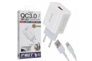 Сетевое зарядное устройство USB с кабелем USB WK Lightning WP-U57-L-White 1 м