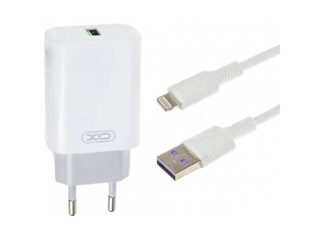 Сетевое зарядное устройство XO L85D Single USB QC3.0 18W + cable Lightning White (Код товара:22352)