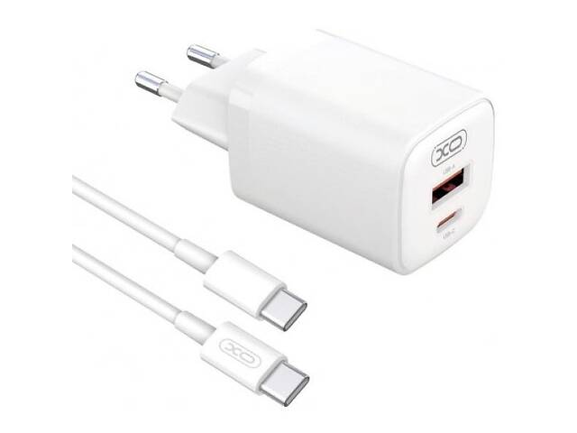 Сетевое зарядное устройство XO L96 USB-C/USB-A PD QC3.0 30W 3A + cable Type-C to Type-C White (Код товара:29028)