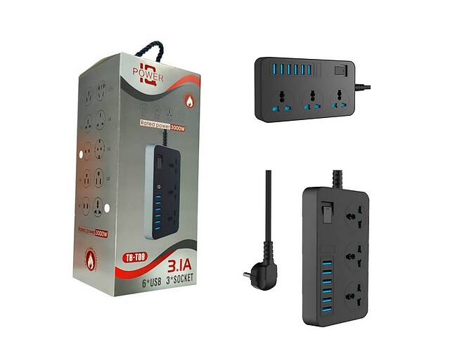 Сетевой удлинитель IQ POWER TB-T09(2m)-6USB+3розетки 2500W 3.1A