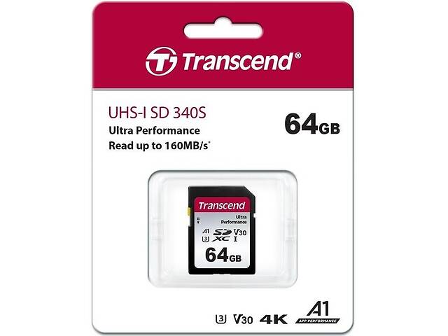 Transcend Карта памяти SD 64GB C10 UHS-I U3 R160/W50MB/s 4K - Карти пам ...