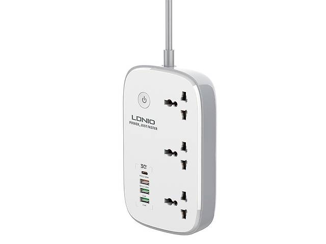 Удлинитель с USB 2 метра Ldnio SCW3451 3USB Type-C 3 розетки QC Wi-Fi White N