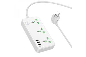 Удлинитель сетевой Hoco AC7A Multifunctional 3USB 1Type-C,PD 17W 3.4A 1.5m White