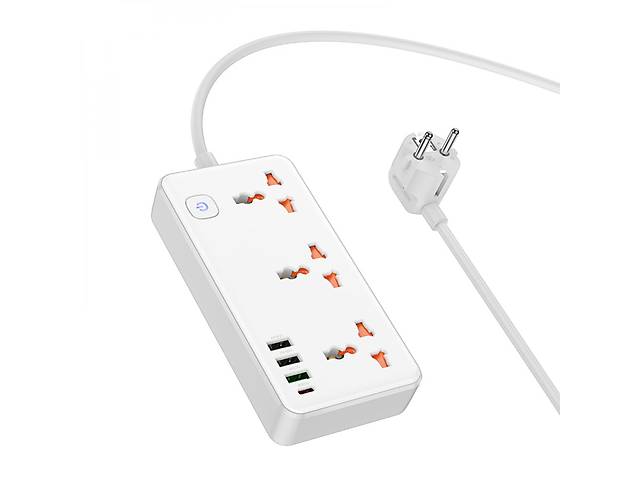 Удлинитель сетевой Hoco AC8A Multifunctional 3USB 1Type-C,PD 18W 3.4A 1.5m White