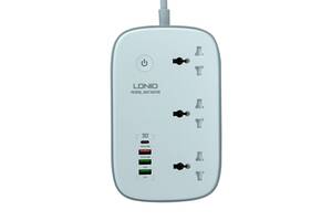 Удлинитель сетевой LDNIO SCW3451 WiFi 3 резетки PD / QC 3.0 2m 3USB Type-C White