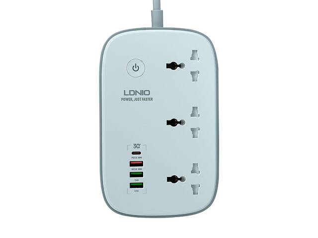 Удлинитель сетевой LDNIO SCW3451 WiFi 3 резетки PD / QC 3.0 2m 3USB Type-C White