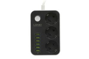 Удлинитель сетевой LDNIO SE3631 Socket с подсветкой 6USB 3 розетки 220V 3.4A 1.6 m Black