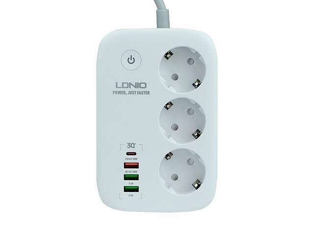 Удлинитель сетевой LDNIO SEW3452 WiFi PD / QC 3.0 3 розетки / 3USB Type-C 2 m White