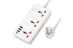 Удлинитель сетевой с USB HOCO AC8A Type-C QC 3 розетки 1.5 м White N