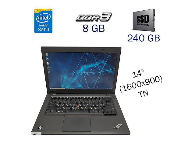 Ультрабук Lenovo ThinkPad T440/14' (1600x900) TN/Intel Core i5-4300U (2 (4) ядра по 1.9 - 2.9 GHz)/8 GB DDR3 /...