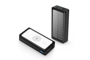 УМБ Solar 30000 mAh 22,5 Вт с беспроводной зарядкой солнечной панелью и фонариком Чёрный (PS-403)